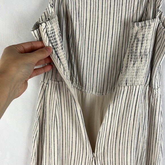 Urban Outfitters Blue Cream Stripe Linen Blend Sleeveless Jumpsuit - Picture 10 of 15